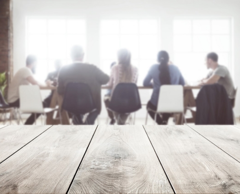 Wooden Table In A Meeting Room